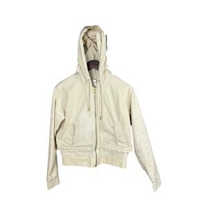 Fabletics Leopard Print Bomber Jacket Women's XS‎ Beige Full Zip Hooded